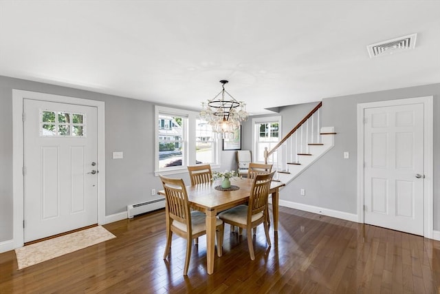 30 Millard Ave, Lynn, MA 01904 - dining room with a baseboard radiator, a chandelier, healthy amount of natural light, and stairs