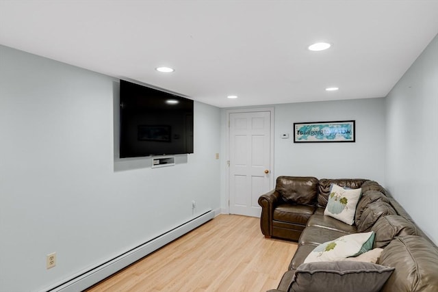 30 Millard Ave, Lynn, MA 01904 - living room featuring a baseboard radiator, light wood-type flooring, and recessed lighting