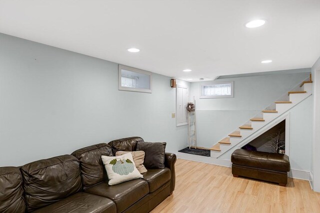 30 Millard Ave, Lynn, MA 01904 - living area featuring stairs, wood finished floors, and recessed lighting