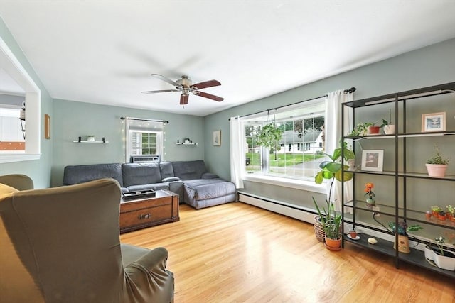 59 Searle Rd, South Hadley, MA 01075 - bedroom featuring baseboard heating, wood finished floors, and a ceiling fan