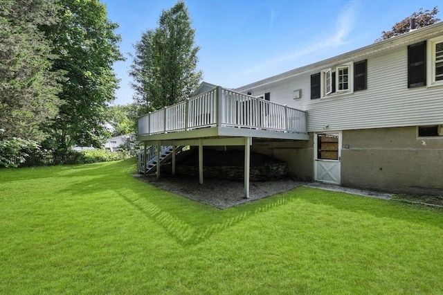 59 Searle Rd, South Hadley, MA 01075 - rear view of house featuring a wooden deck, a yard, and stairway