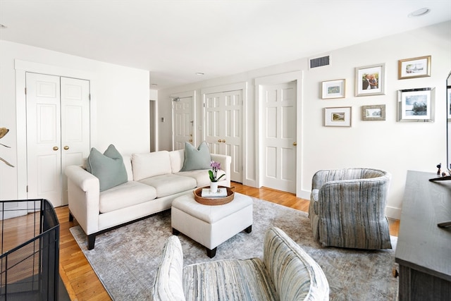 living room with hardwood / wood-style floors