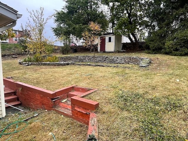 view of yard with a shed