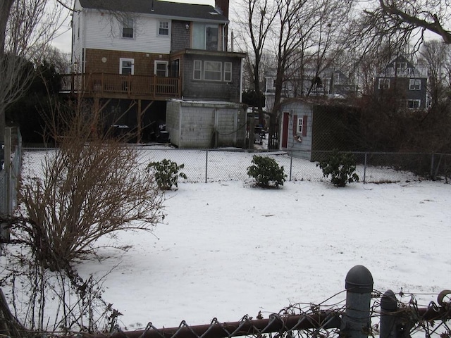 view of yard covered in snow