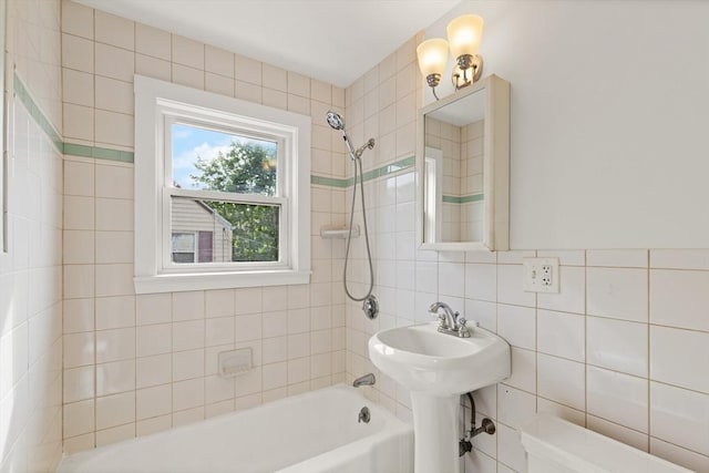 36 Kings Bch, Swampscott, MA 01907 - full bath with shower / tub combination, toilet, tile walls, tasteful backsplash, and a sink