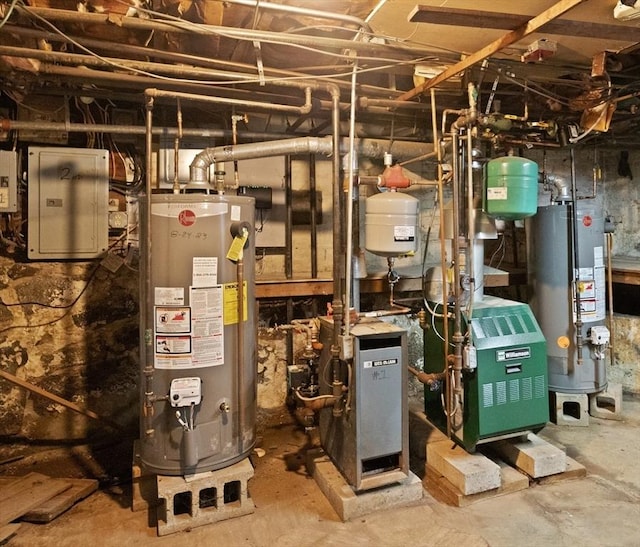 36 Kings Bch, Swampscott, MA 01907 - utility room with gas water heater, a heating unit, and electric panel