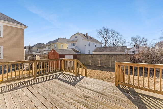 wooden deck featuring a fenced backyard and a residential view