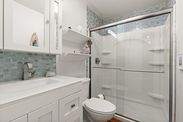 49 Munroe St Unit 405, Lynn, MA 01901 - bathroom featuring a stall shower, backsplash, and vanity