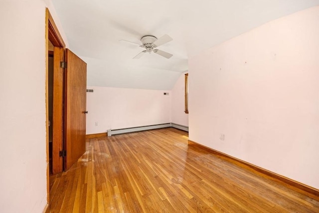 49 Whitman St, Weymouth, MA 02189 - bonus room featuring a baseboard radiator, a ceiling fan, light wood finished floors, vaulted ceiling, and baseboards