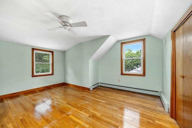 49 Whitman St, Weymouth, MA 02189 - bonus room featuring a baseboard heating unit, light wood finished floors, lofted ceiling, ceiling fan, and baseboards