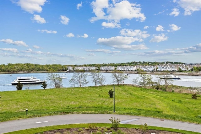 water view featuring a dock