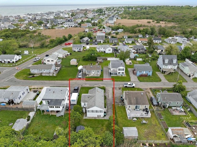 14 Mcarthur Ln, Marshfield, MA 02050 - aerial perspective of suburban area featuring property boundaries highlighted and a large body of water