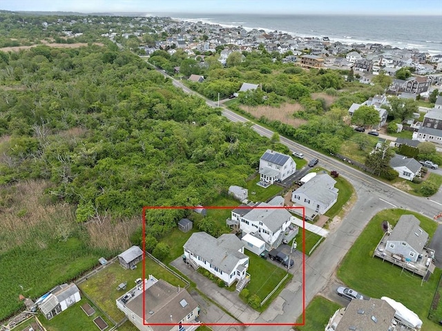 14 Mcarthur Ln, Marshfield, MA 02050 - aerial perspective of suburban area with property boundaries highlighted and a large body of water