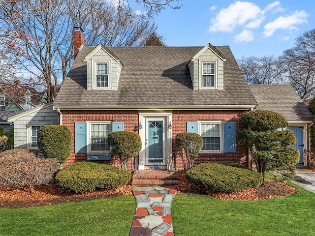 cape cod house featuring a front lawn