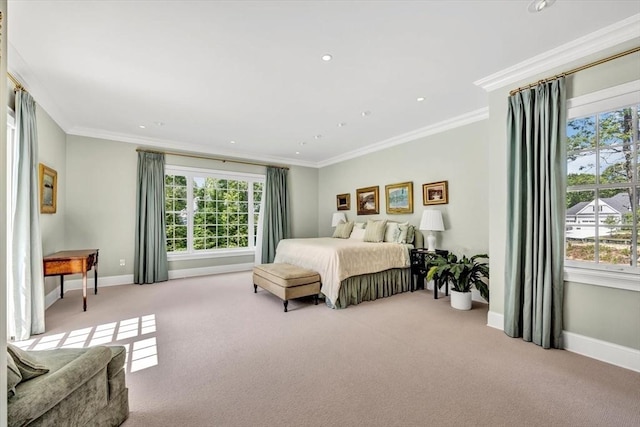 10 Herring Gull Rd, Mashpee, MA 02649 - carpeted bedroom featuring multiple windows, ornamental molding, and recessed lighting
