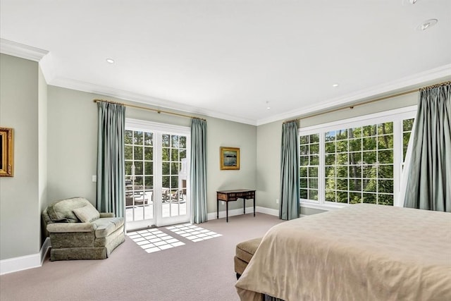 10 Herring Gull Rd, Mashpee, MA 02649 - bedroom with crown molding, access to exterior, carpet floors, multiple windows, and recessed lighting