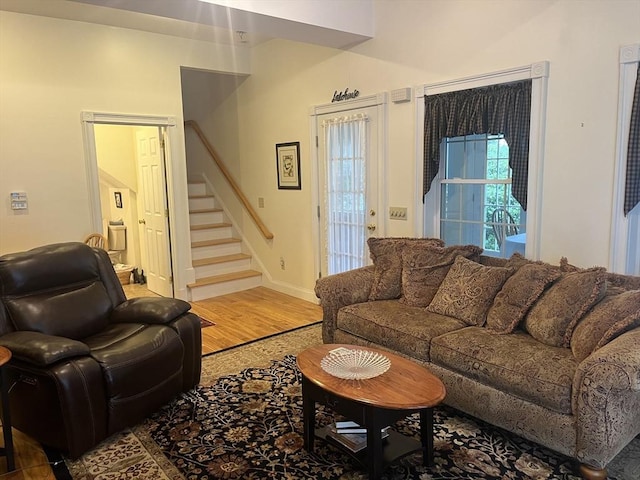 living room with hardwood / wood-style flooring