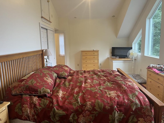 bedroom featuring lofted ceiling