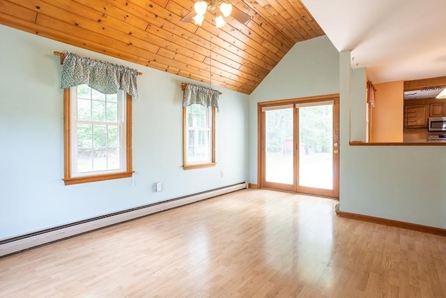 18 Oakwind Holw, Leominster, MA 01453 - empty room featuring a baseboard radiator, plenty of natural light, light wood-style floors, ceiling fan, and lofted ceiling