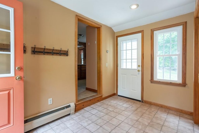 18 Oakwind Holw, Leominster, MA 01453 - entrance foyer with a baseboard radiator, baseboards, light tile patterned flooring, and recessed lighting