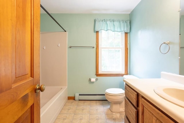 18 Oakwind Holw, Leominster, MA 01453 - full bathroom featuring a baseboard heating unit, vanity, shower / bathtub combination, toilet, and tile patterned floors