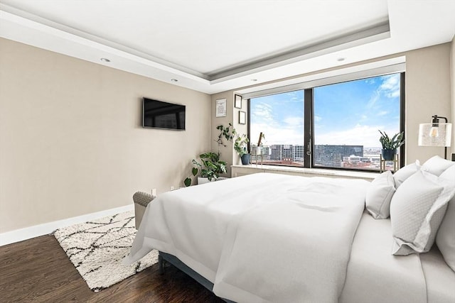65 E India Row Unit 28Ef, Boston, MA 02110 - bedroom featuring dark wood finished floors and a tray ceiling