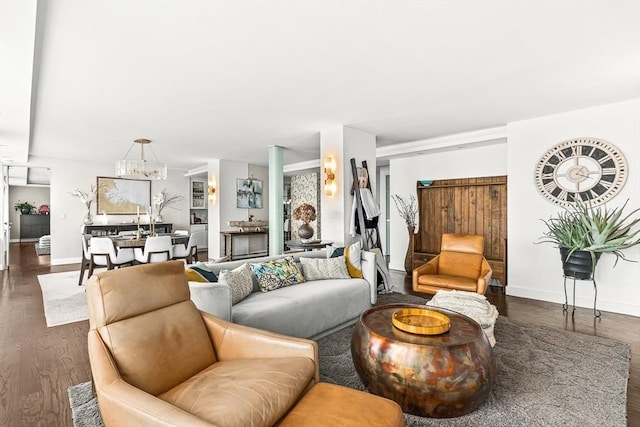 65 E India Row Unit 28Ef, Boston, MA 02110 - living area featuring dark wood-style floors and a chandelier
