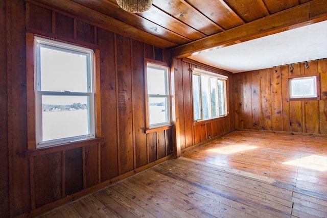 bonus room with wooden walls and light wood-type flooring