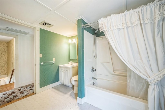 197-199 Main St, Chelmsford, MA 01863 - bathroom featuring shower / tub combo, vanity, baseboards, and toilet