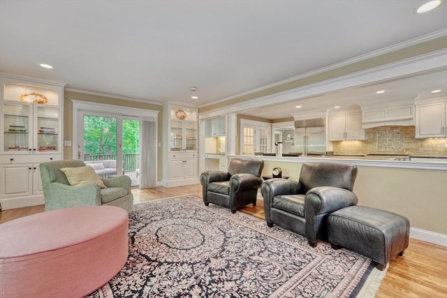 24 Cory Ln, Reading, MA 01867 - living room with light wood-style floors, ornamental molding, baseboards, and recessed lighting