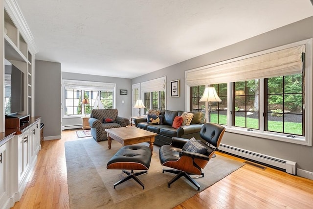 15 Saxon Ln, Shrewsbury, MA 01545 - living area featuring a baseboard heating unit, light wood-style flooring, and a baseboard radiator