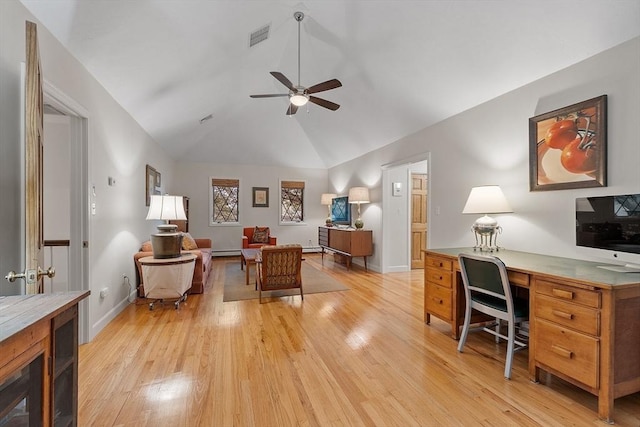 15 Saxon Ln, Shrewsbury, MA 01545 - office area featuring light wood-style floors, a ceiling fan, and vaulted ceiling