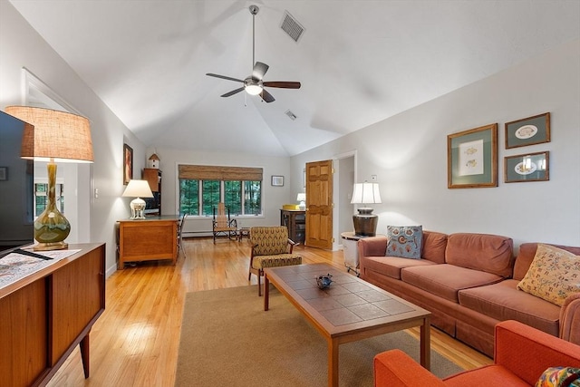 15 Saxon Ln, Shrewsbury, MA 01545 - living room featuring a ceiling fan, light wood finished floors, and high vaulted ceiling