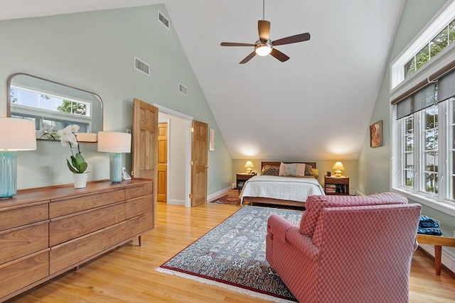 15 Saxon Ln, Shrewsbury, MA 01545 - bedroom featuring high vaulted ceiling, light wood-style flooring, and ceiling fan