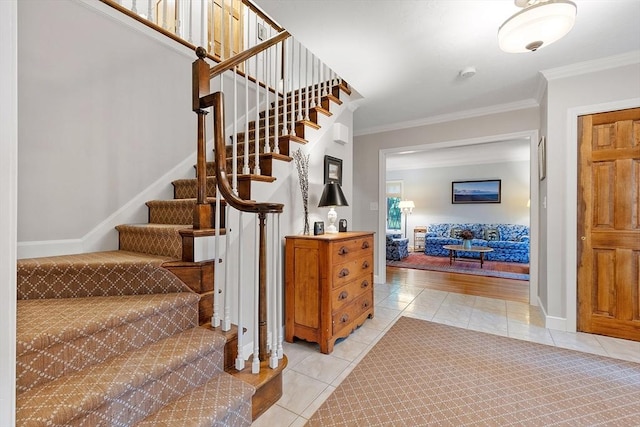 15 Saxon Ln, Shrewsbury, MA 01545 - staircase with ornamental molding and tile patterned floors