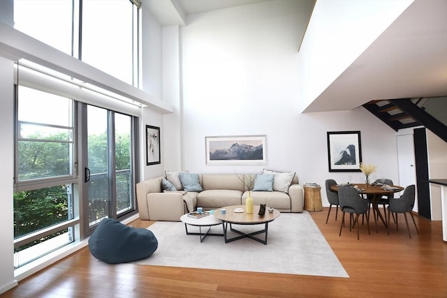 1 Earhart St Unit 320, Cambridge, MA 02141 - living area with a towering ceiling and wood finished floors