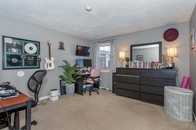 home office featuring light colored carpet