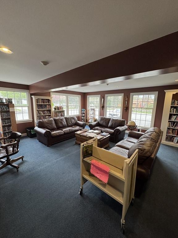 living area with carpet flooring