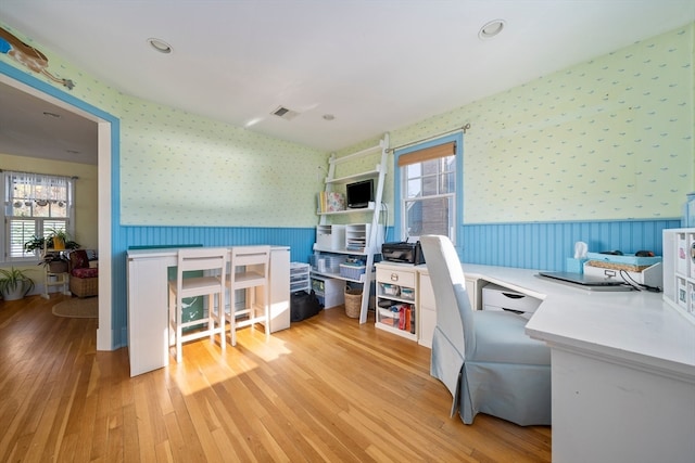 home office with light wood-type flooring