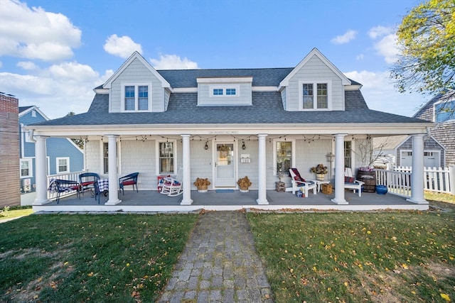 view of front of house featuring a porch and a front lawn