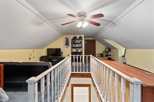 additional living space featuring vaulted ceiling and ceiling fan