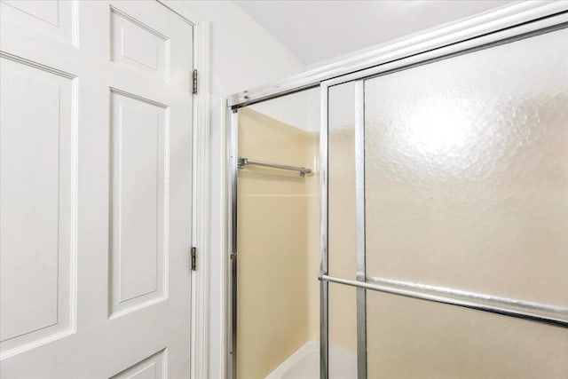 bathroom featuring a shower with shower door