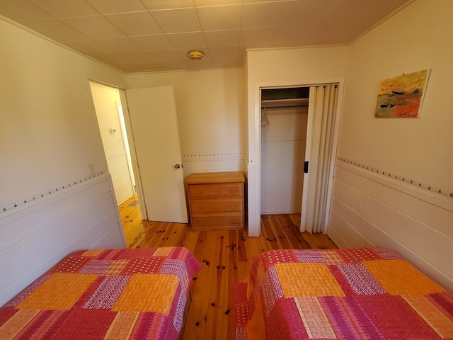 unfurnished bedroom featuring light hardwood / wood-style flooring and a closet