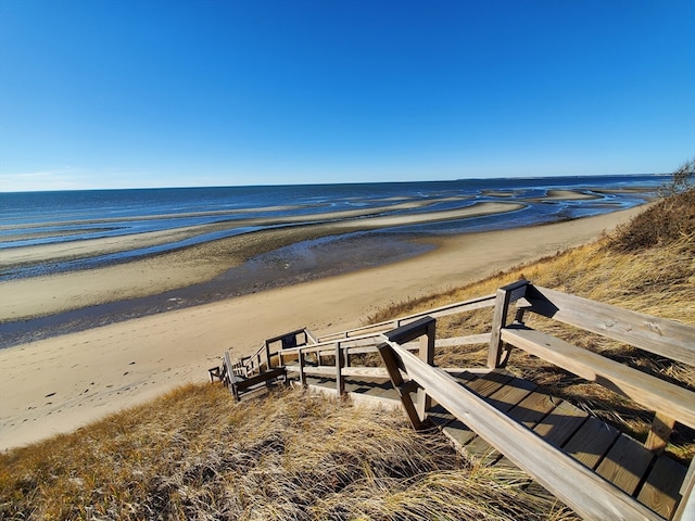 view of water feature with a beach view