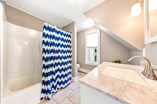 17 S High St, Ashburnham, MA 01430 - full bathroom featuring toilet, vanity, tile patterned floors, shower / bath combo, and baseboards