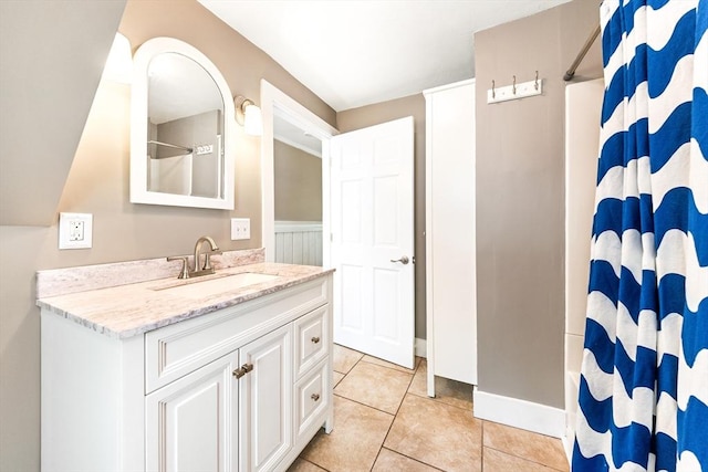17 S High St, Ashburnham, MA 01430 - bathroom with vanity, a shower with curtain, tile patterned floors, and baseboards