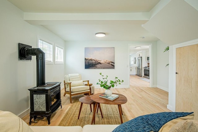 401 N End Blvd, Salisbury, MA 01952 - living area with a wood stove and light wood finished floors