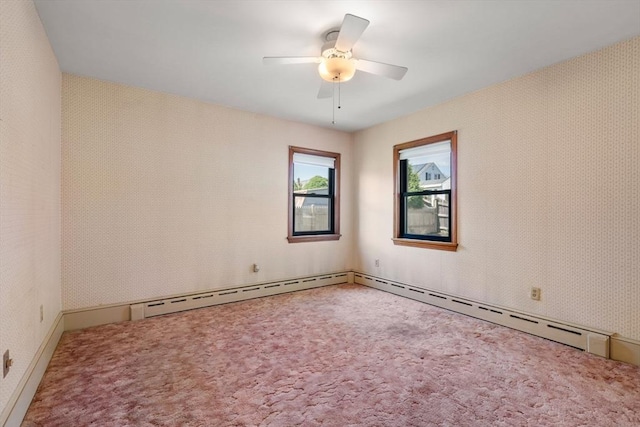 unfurnished room featuring carpet flooring and ceiling fan