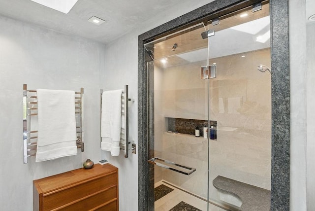12 Vose Hill Rd, Westford, MA 01886 - bathroom featuring a stall shower, a towel warmer, and radiator heating unit
