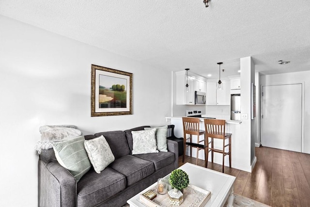 133 Commander Shea Blvd Unit 713, Quincy, MA 02171 - living area with dark wood-style flooring, a textured ceiling, and baseboards